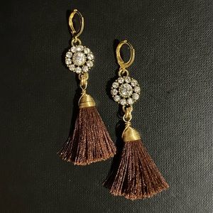 TwisteDesignz Artisan Brass, Crystal & Chocolate Tassels on LeverBack Earrings